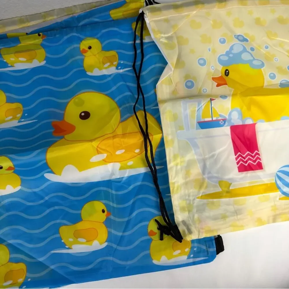 NWOT Duck-Themed Kids Drawstring Backpack Set - Yellow, Pink, Blue 8 pack